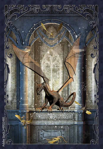 Naklejka samoprzylepna Scena fantasy ze smokami - grafika komputerowa