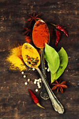 Wall Mural - spices on a wooden board