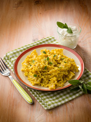 Canvas Print - pasta with saffron yogurt ricotta and sage