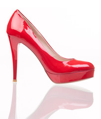 Wall Mural - Luxury red female shoe over white