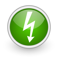 Poster - lightning green circle glossy web icon on white background