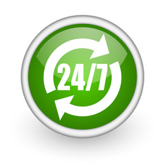 Poster - 24/7 service green circle glossy web icon on white background