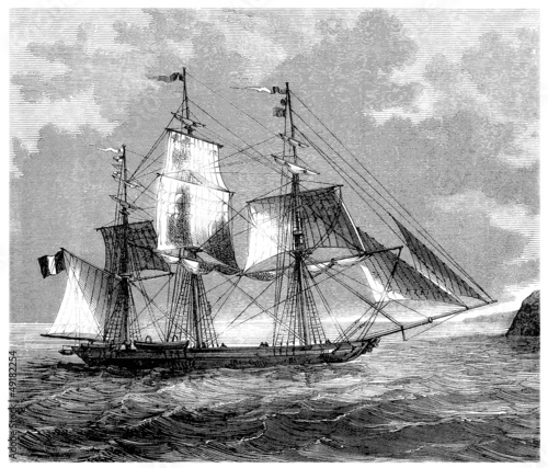 Naklejka - mata magnetyczna na lodówkę Sailing-Vessel - 3 Mâts - begining 19th century