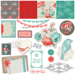 Wall Mural - Scrapbook Design Elements - Vintage Roses and Birds - in vector