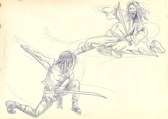 Poster - Kung Fu, Chinese martial art. /// A hand drawn illustration