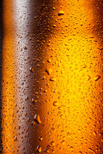 Beer. Texture Of Water Drops On The Bottle