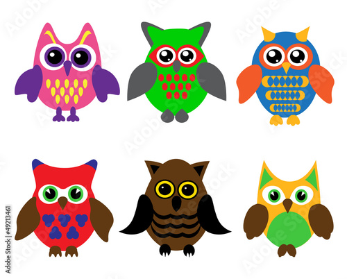 Naklejka dekoracyjna collection of cartoon owls