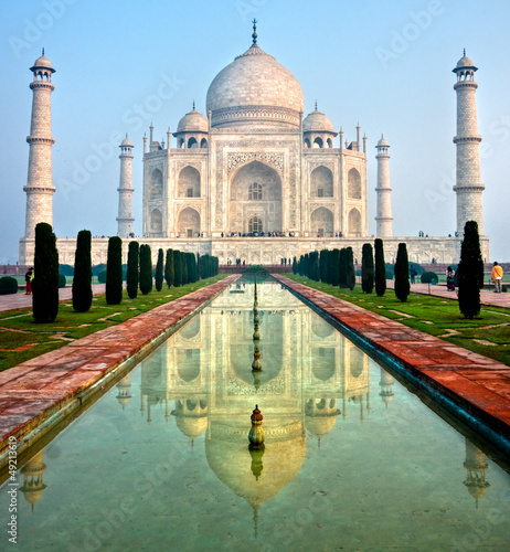 Fotoboard na płycie Taj mahal o wschodzie słońca, agra, uttar pradesh, indie
