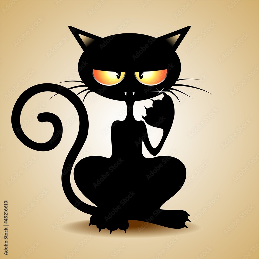 Gatto Nero Sornione - Cattish Black Cat Clip Art Cartoon Stock