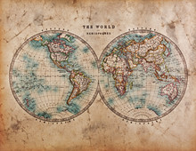 Old World Map In Hemispheres
