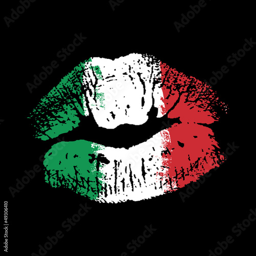 Plakat na papierze fotorealistycznym Szminka flaga na wargach grunge