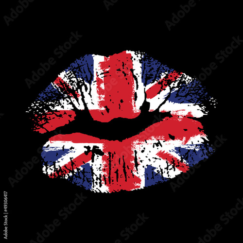 Obraz w ramie Great Britain flag lipstick on grunge lips