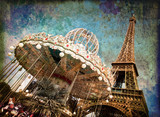 Fototapeta Paryż - Le carrousel de la tour Eiffel, vintage - Paris