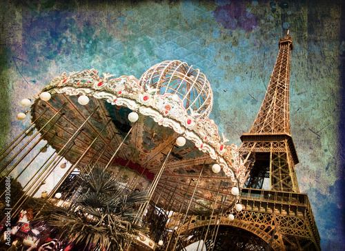 Obraz w ramie Le carrousel de la tour Eiffel, vintage - Paris