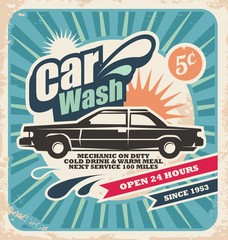 Wall Mural - Retro car wash poster