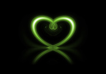 Light Green Heart Sign With Reflection On  Black Background