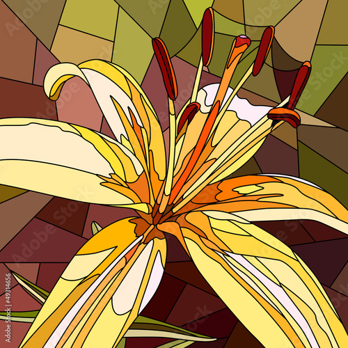 Obraz w ramie Vector illustration of flower yellow lily.