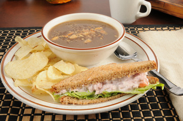 Canvas Print - Ham salad sandwich with onion soup