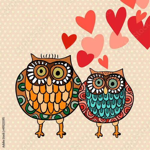 Plakat na papierze fotorealistycznym Valentine sowa para zakochanych