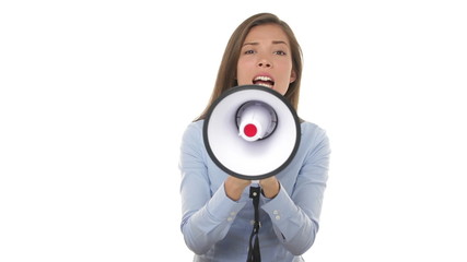 Wall Mural - Business woman screaming angry in megaphone