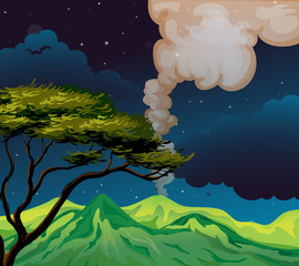 Poster - A view of the mountain in the middle of the night