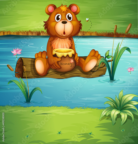 Foto-Vorhang - A bear sitting on a dry wood (von GraphicsRF)