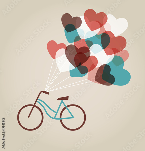 Naklejka - mata magnetyczna na lodówkę Valentine's card with tandem bicycle