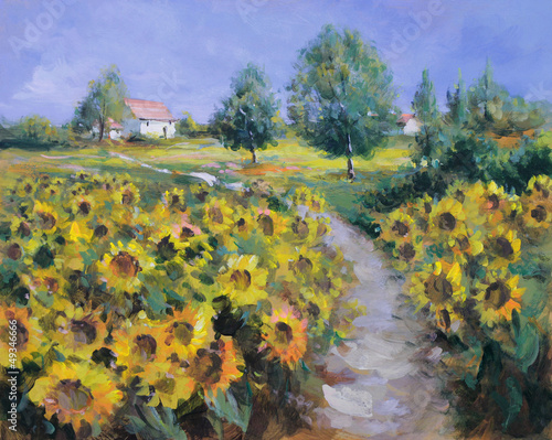 Naklejka dekoracyjna sonnenblumen landschaft malerei