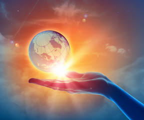 Wall Mural - image of earth planet on hand