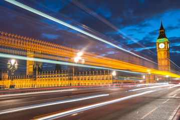 Canvas Print - Nocturne scene with Big Ben and House of Parliament behind light