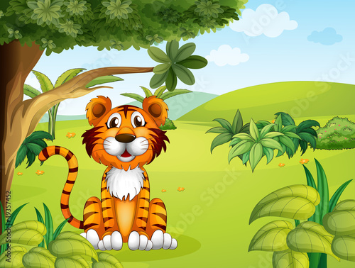 Foto-Flächenvorhang ohne Schienensystem - A tiger sitting near the tree (von GraphicsRF)