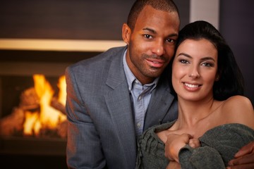 Wall Mural - Portrait of beautiful interracial couple smiling