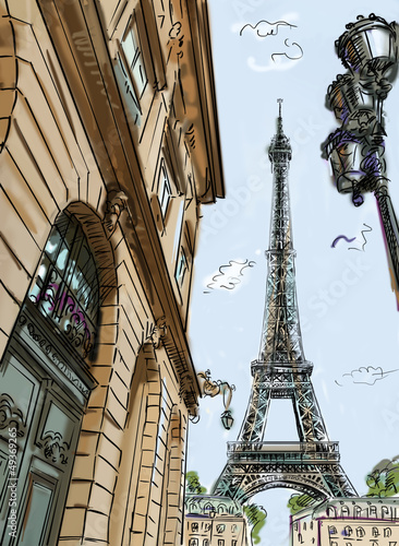 Naklejka na szybę Street in paris - illustration