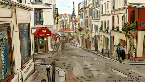 Naklejka dekoracyjna Street in paris - illustration