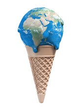 Ice Cream Earth Melts - Global Warming 3d Concept