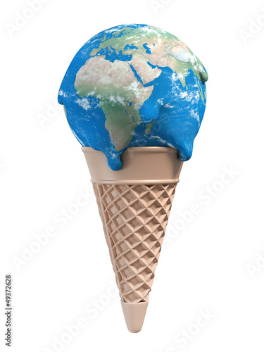 Nowoczesny obraz na płótnie ice cream earth melts - global warming 3d concept