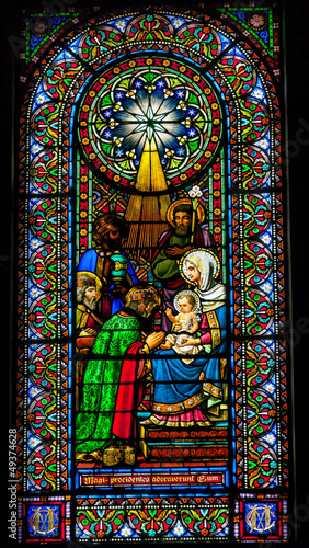 Naklejka na drzwi Stained Glass Magi Three Kings Jesus Mary Montserrat Catalonia