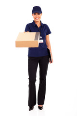 Wall Mural - pretty female delivery worker delivering parcel