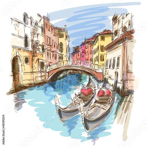 Obraz w ramie Venice, Italy. 2 gondolas
