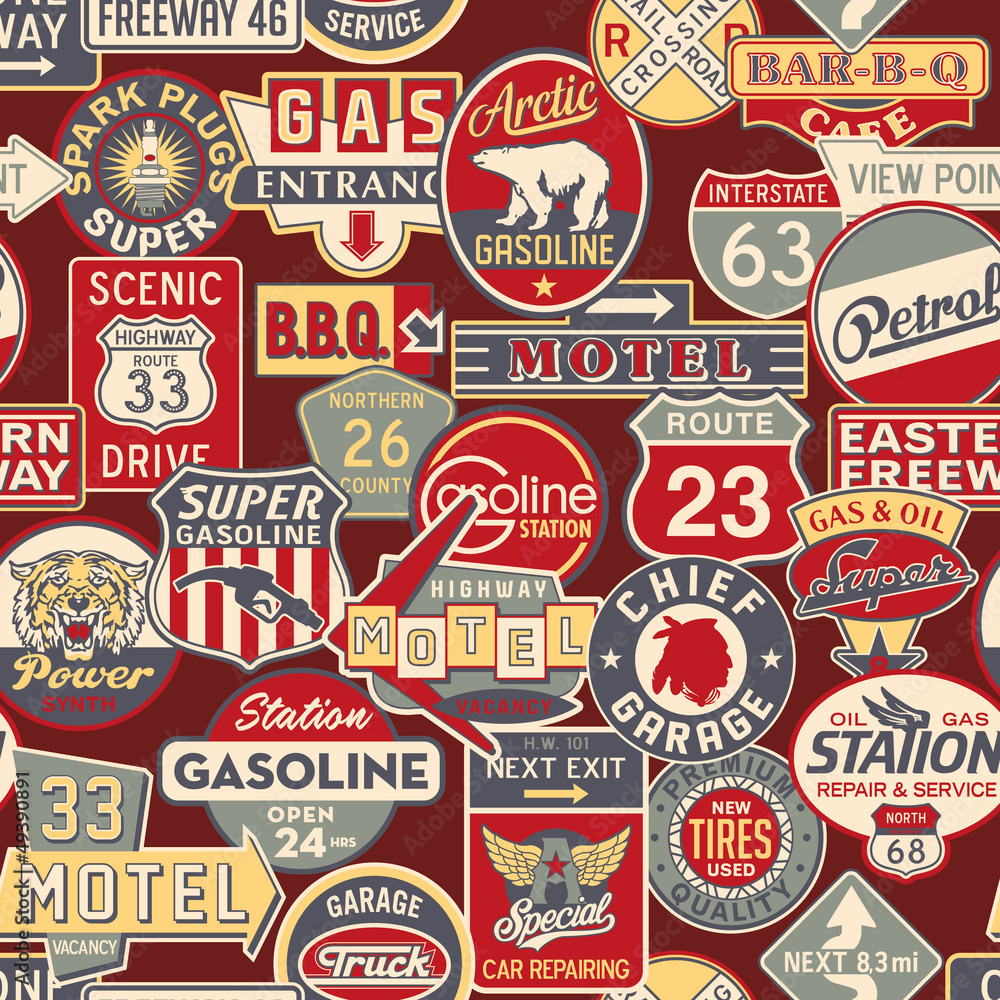 Advertising and road signs - vector seamless pattern Stock Vector ...