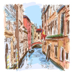 Wall Mural - Venice - water canal & gondola away