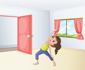 Wall Mural - A girl exercising in a room