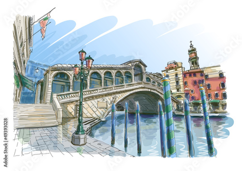 Naklejka - mata magnetyczna na lodówkę Venice - Grand Canal. Rialto Bridge.