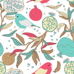 Canvas Print - Brids and pomegranate