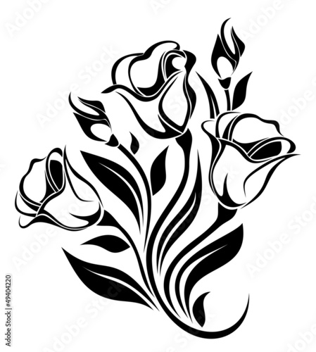 Naklejka - mata magnetyczna na lodówkę Black silhouette of flowers ornament. Vector illustration.