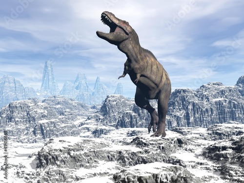 Naklejka samoprzylepna Tyrannosaurus w śniegu - 3d render