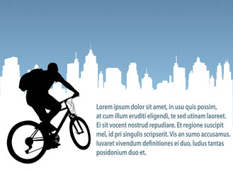 Poster - bicyclist on the abstract urban background - vector