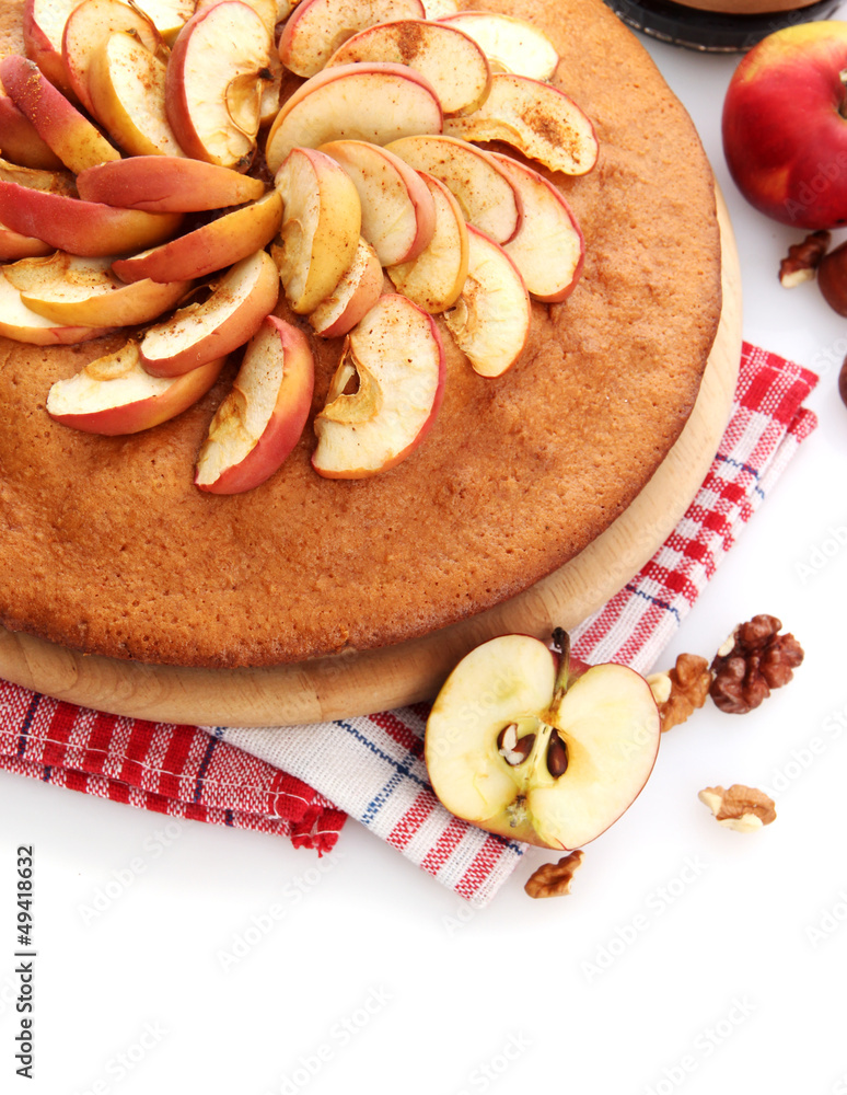 tasty homemade pie with apples, isolated on white