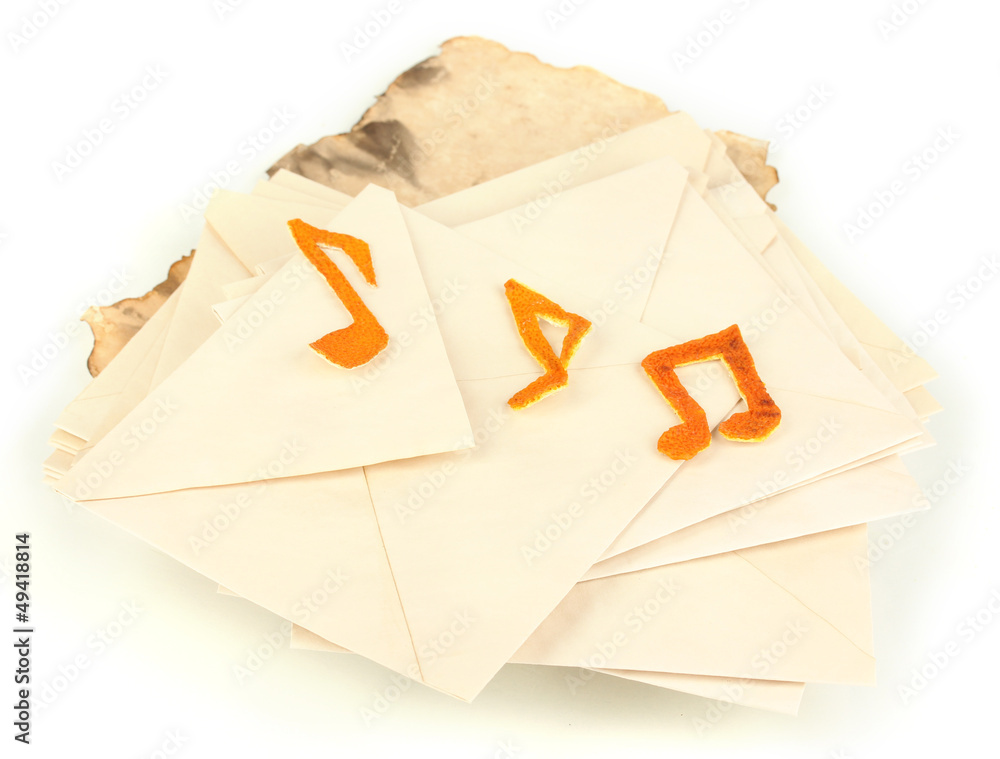 Pile of old letters isolated on white