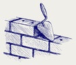 Trowel and bricks. Doodle style